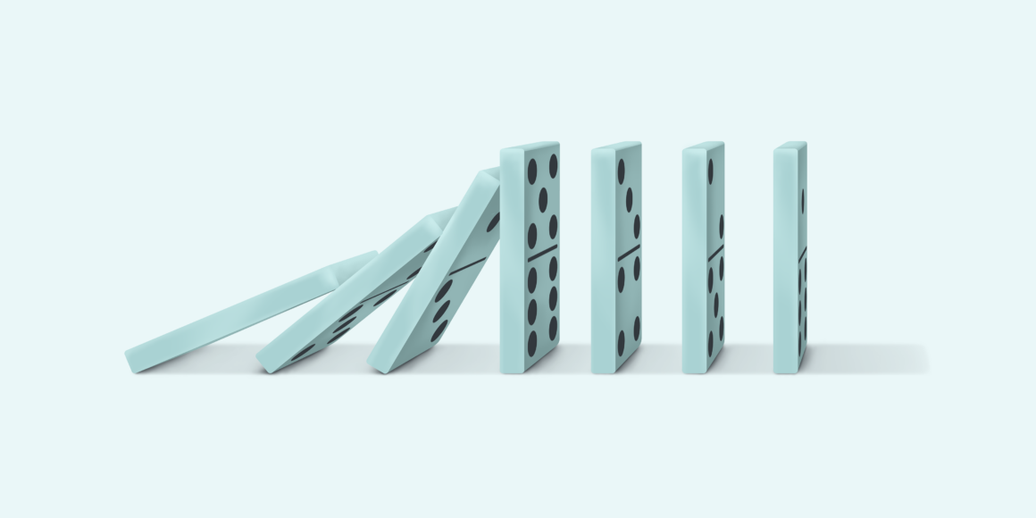 This image captures the impact of U.S. elections on Canada with falling dominoes, illustrating how changes in U.S. policies, like tariffs or interest rates, trigger a ripple effect on Canada’s economy, highlighting their close economic ties.