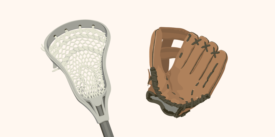 An illustration of a lacrosse stick and a baseball glove side by side, representing different tools for similar goals - a visual metaphor for understanding the difference between a tax credit vs tax deduction, two financial tools that reduce your tax burden in different ways.